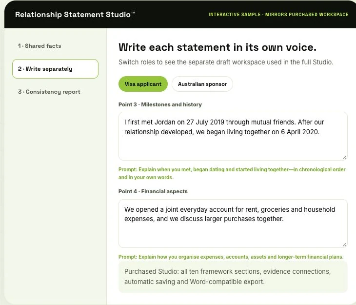 Relationship Statement Studio™ application preview