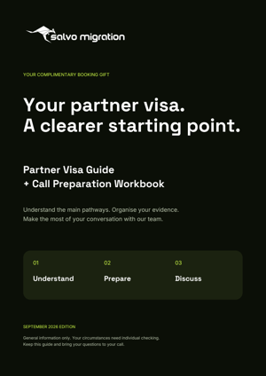 Cover of the Salvo Partner Visa Guide and Call Preparation Workbook