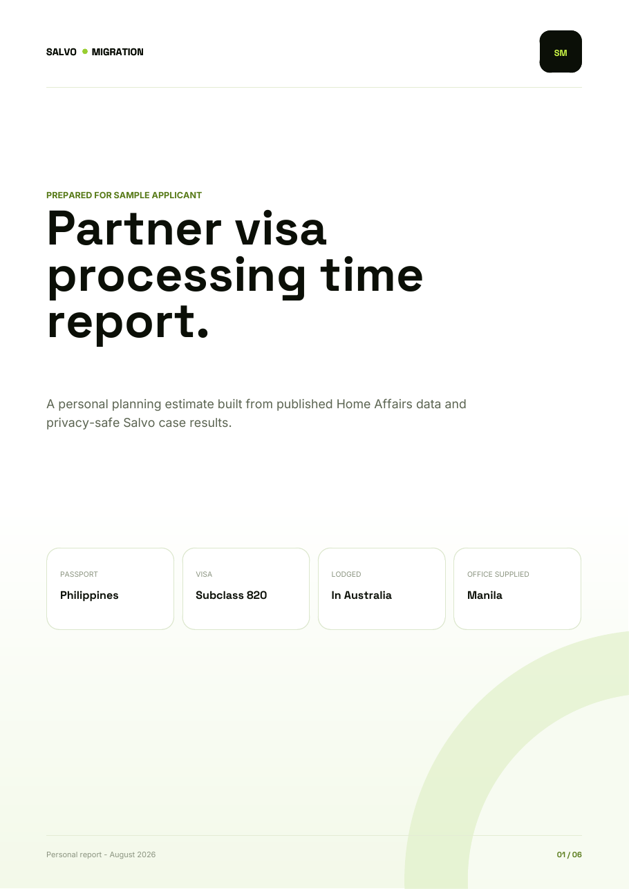 Sample Partner Visa Processing Time Estimator report cover